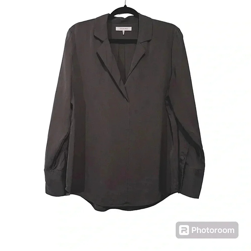 Frame Fitted Notch Collar Silk Blouse size M